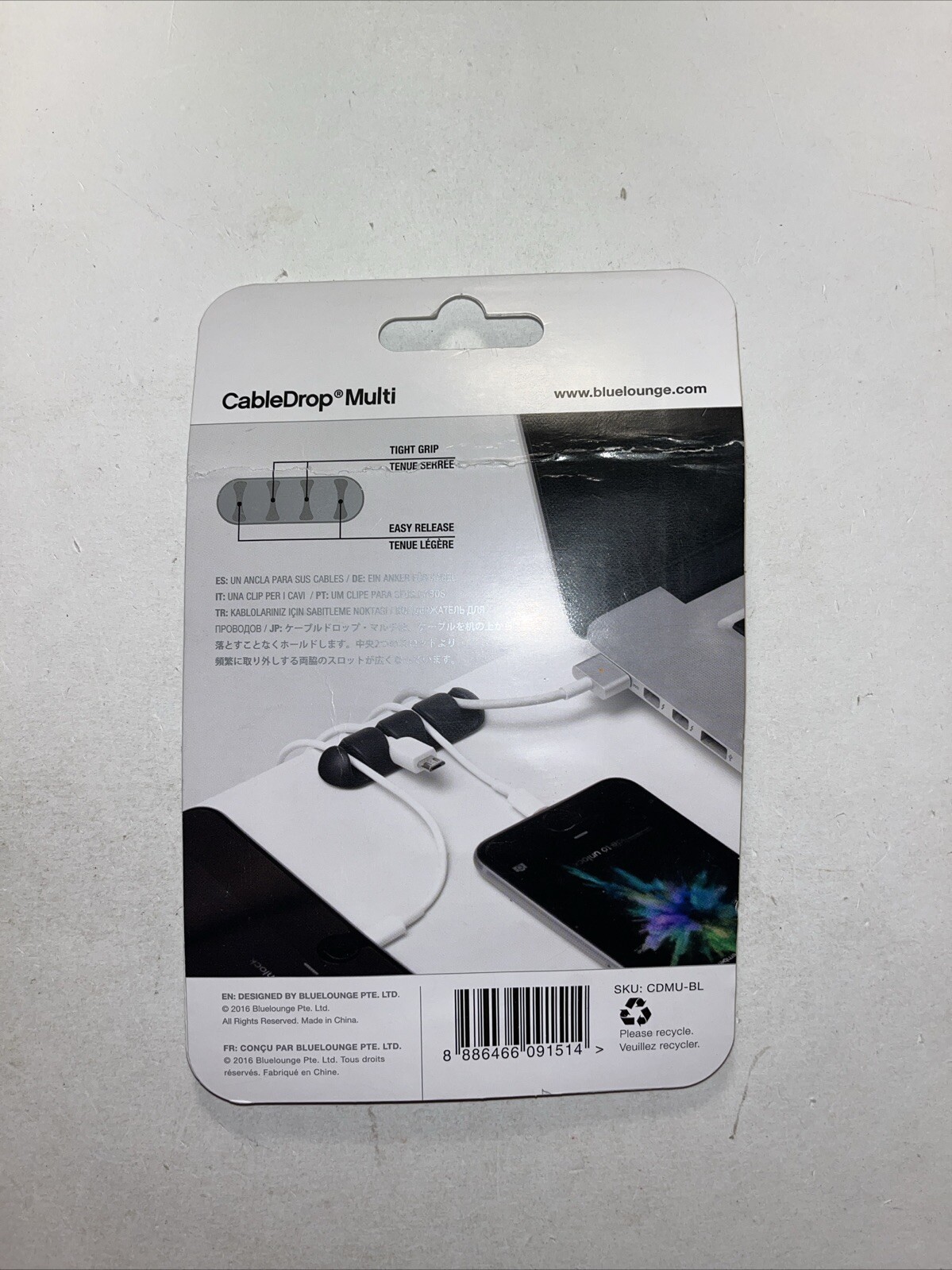 BlueLounge CableDrop Multi Self Adhesive Black Multi Cable Clip - NIP
