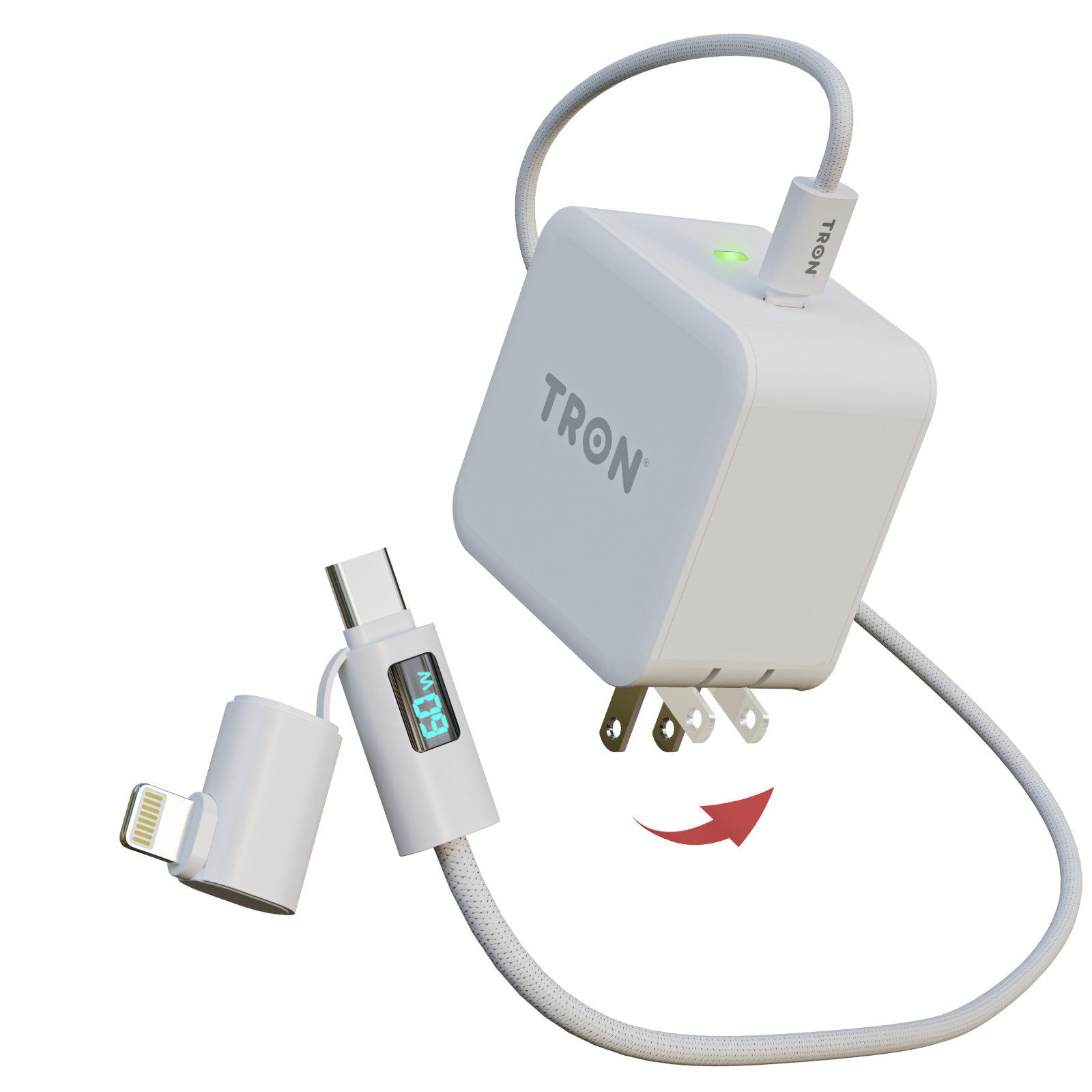  TRON Travel 25W Qi Power Adapter & 3-in-1 Cable, 5FT with LED Screen