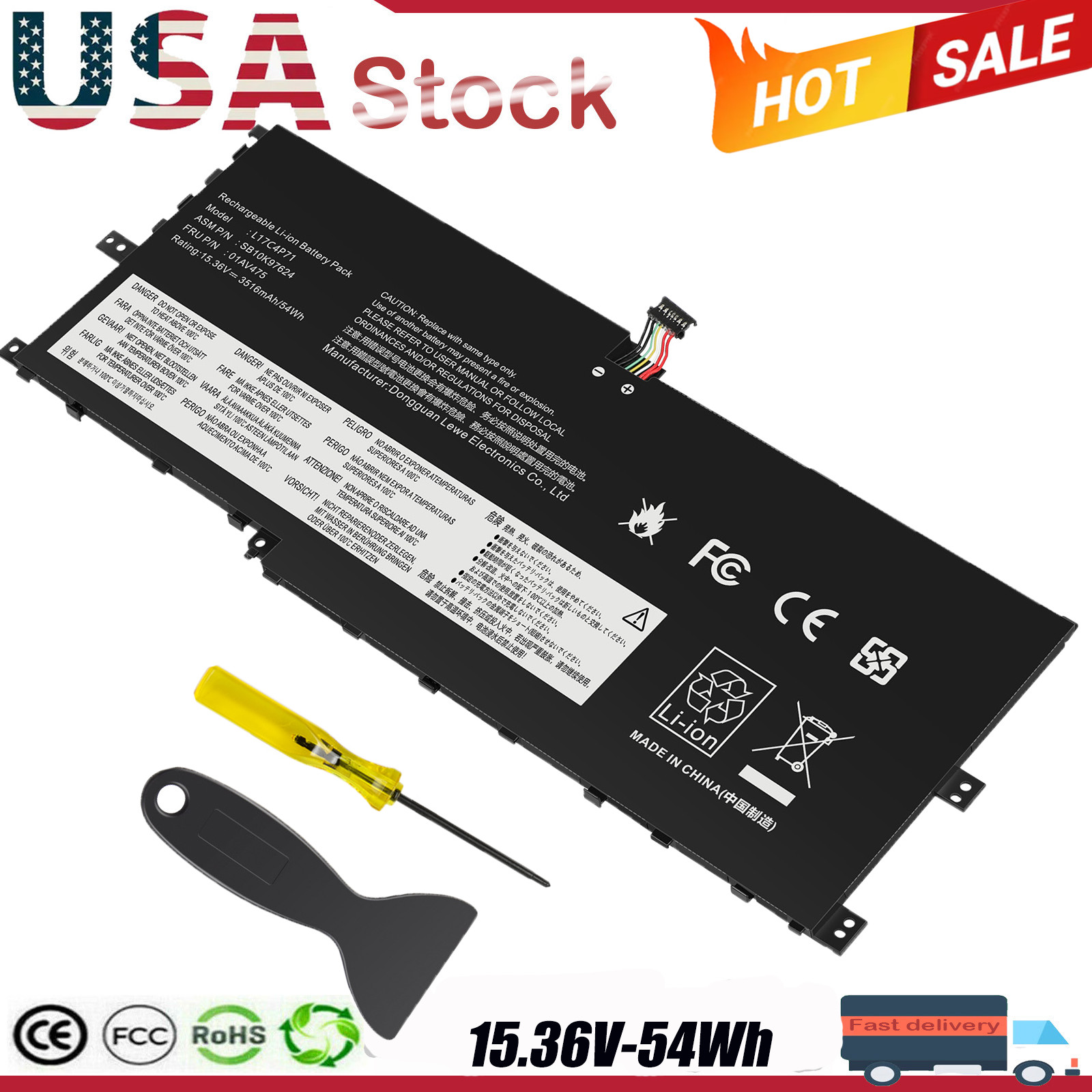 01AV475 L17C4P71 SB10K97624 Battery for Lenovo ThinkPad X1 Yoga 3rd Gen 2018 New
