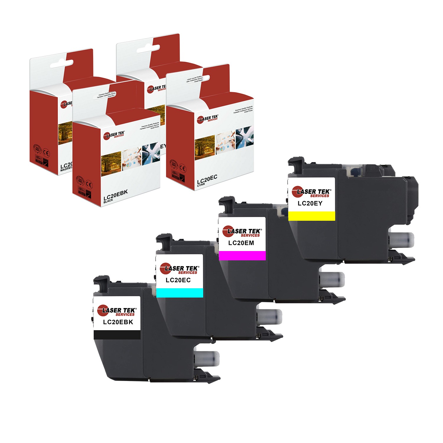 4Pk LTS LC-20E BCMY HY Compatible for Brother MFCJ5920DW J985DW Ink Cartridge