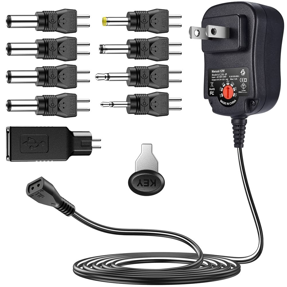 SoulBay 12W Universal AC Adapter Reversible Polarity Multi Voltage DC Black 