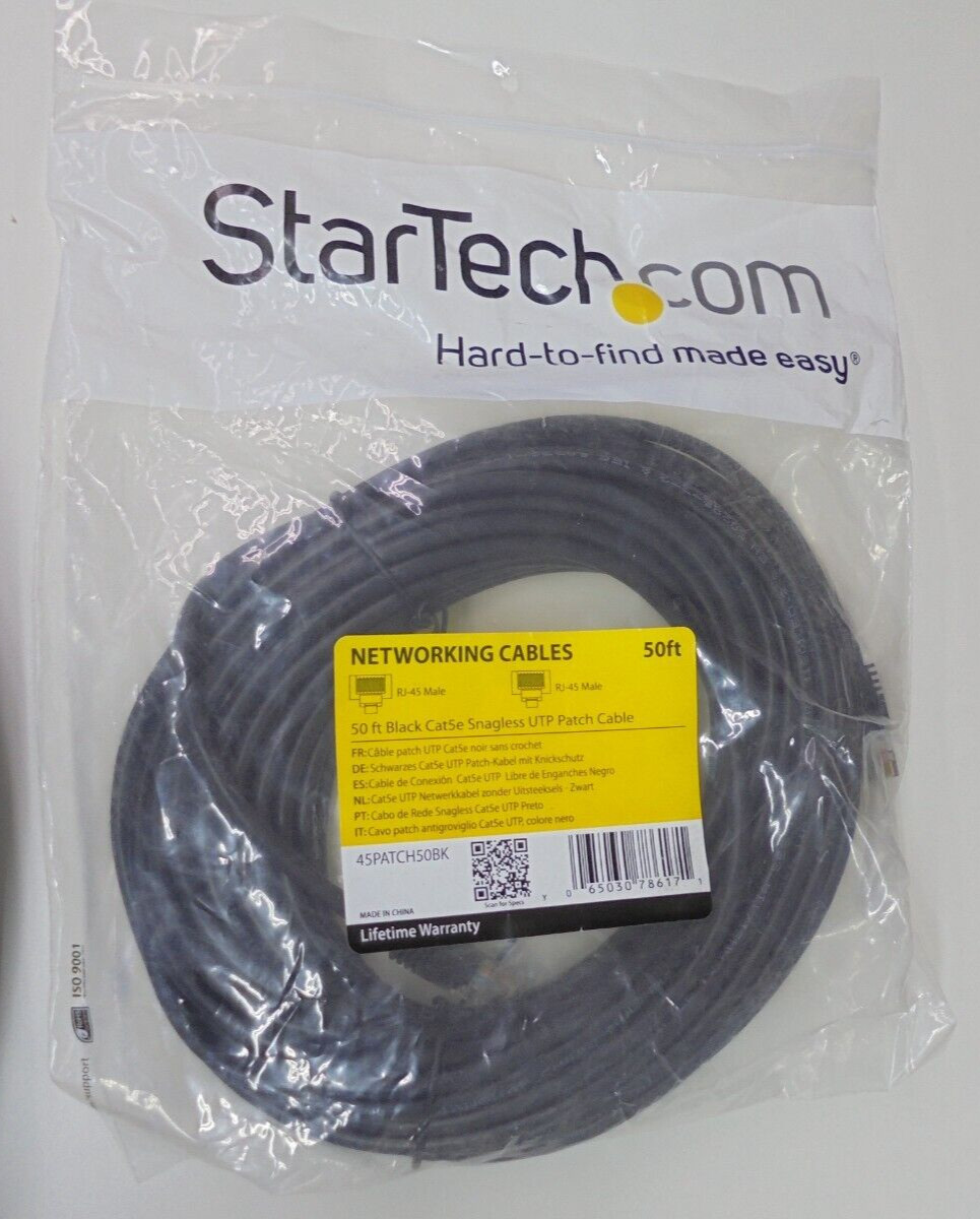 StarTech 45Patch50BK 50FT Black Cat5e Snagless UTP Patch Cable