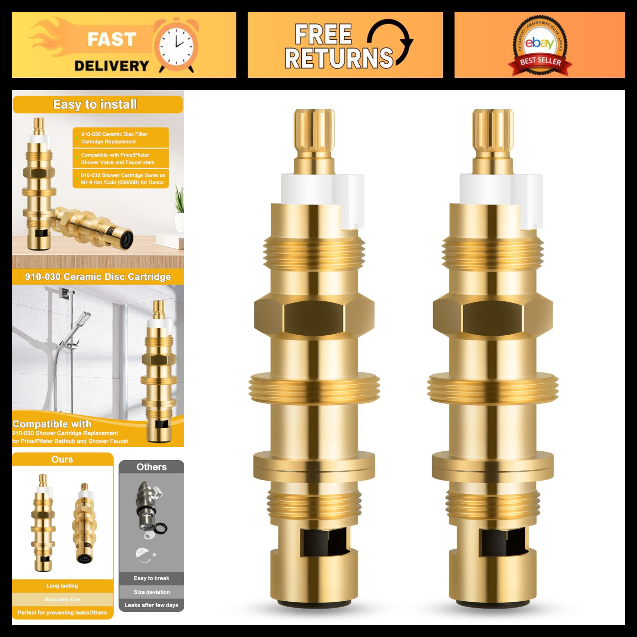 2 Pack Ceramic Disc Cartridge 910-030, Fits Price Pfister Faucet Stem Replacemen