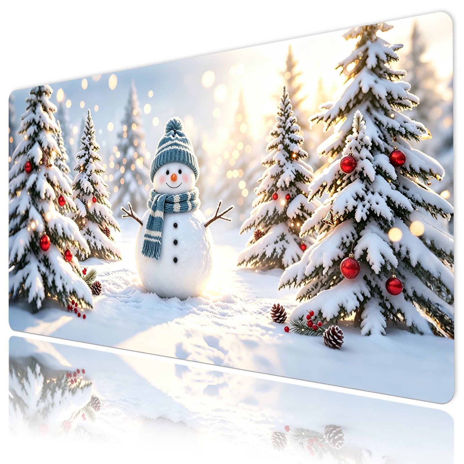 Snow Pine Tree Cute Snowman Winter Christmas Mat for Keyboard and Mouse Desk Pad