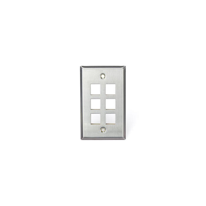 Leviton 43080-1S6 Stainless Steel Quickport Wallplate Single Gang 6-Port