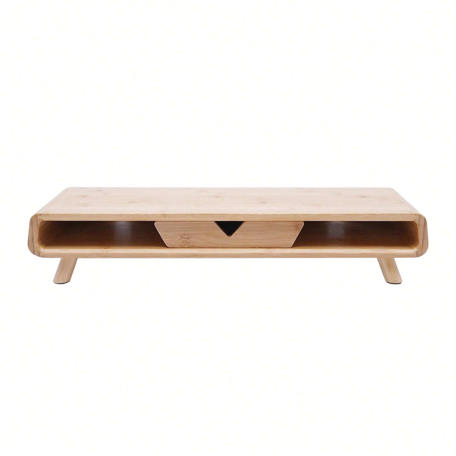 Bamboo Monitor Riser with Center Drawer, Open Cubbies & Raised Base