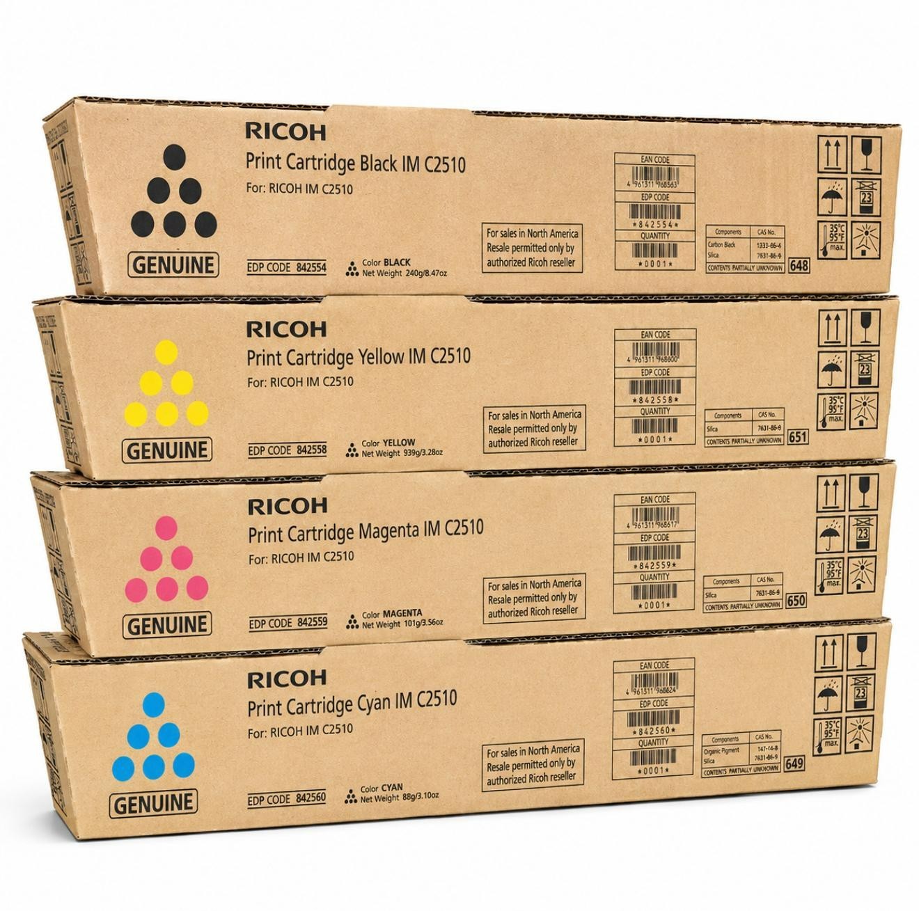 Genuine Ricoh IM C2010 / C2510 Toner Set CMYK OEM Black- Cyan- Magenta - Yellow