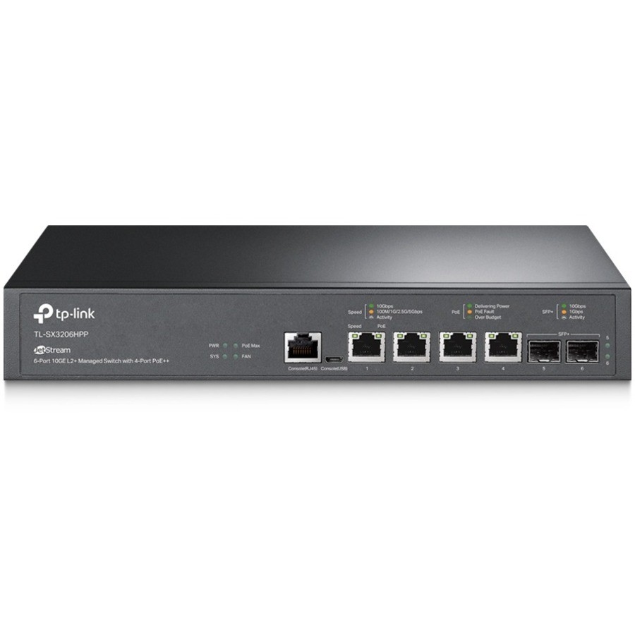 TP-Link JetStream 6-Port 10GE L2+ Managed Switch with 4-Port PoE++ (TLSX3206HPP)
