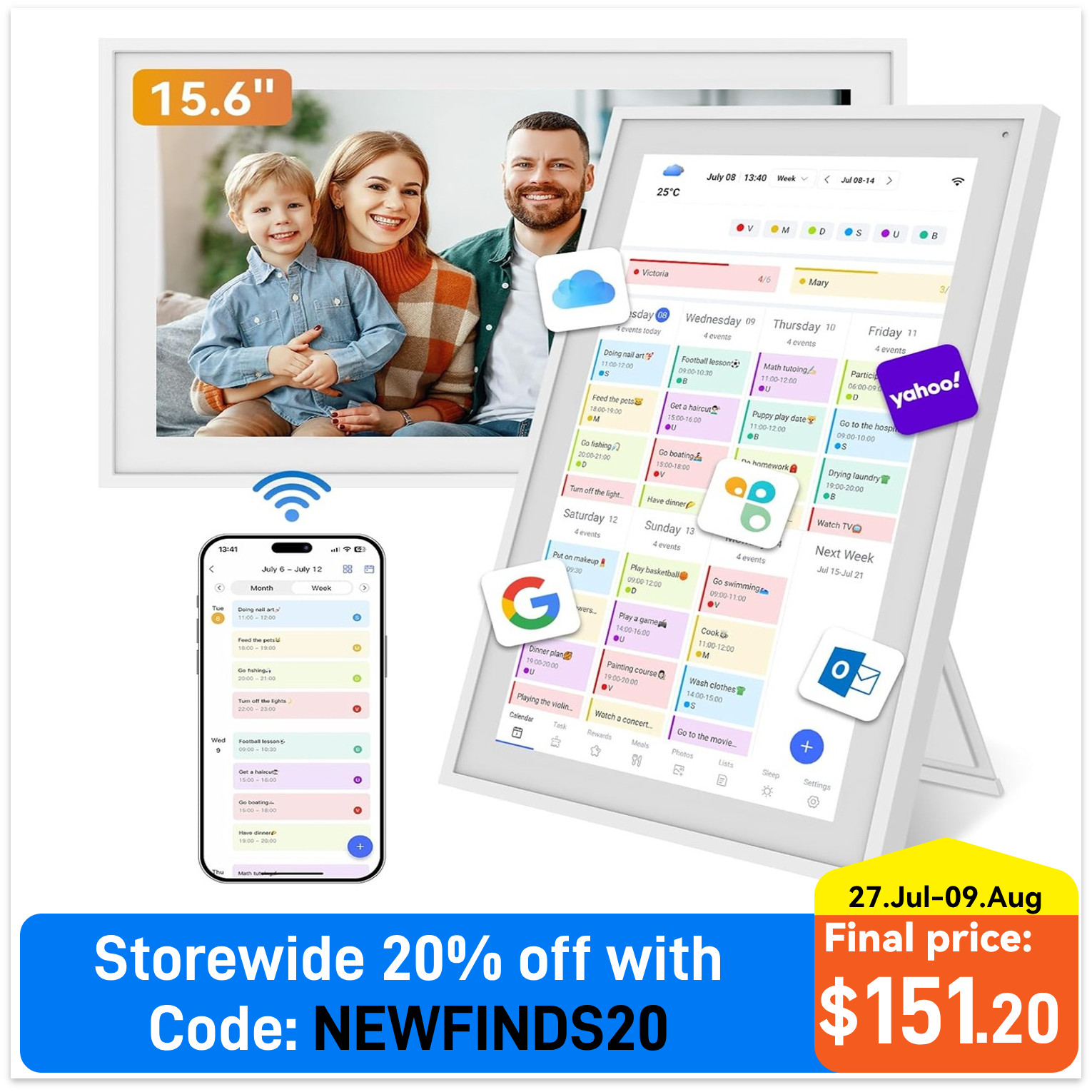 TABWEE 15.6in Digital Calendar Wall Family Organizer Electronic Calendar Touch
