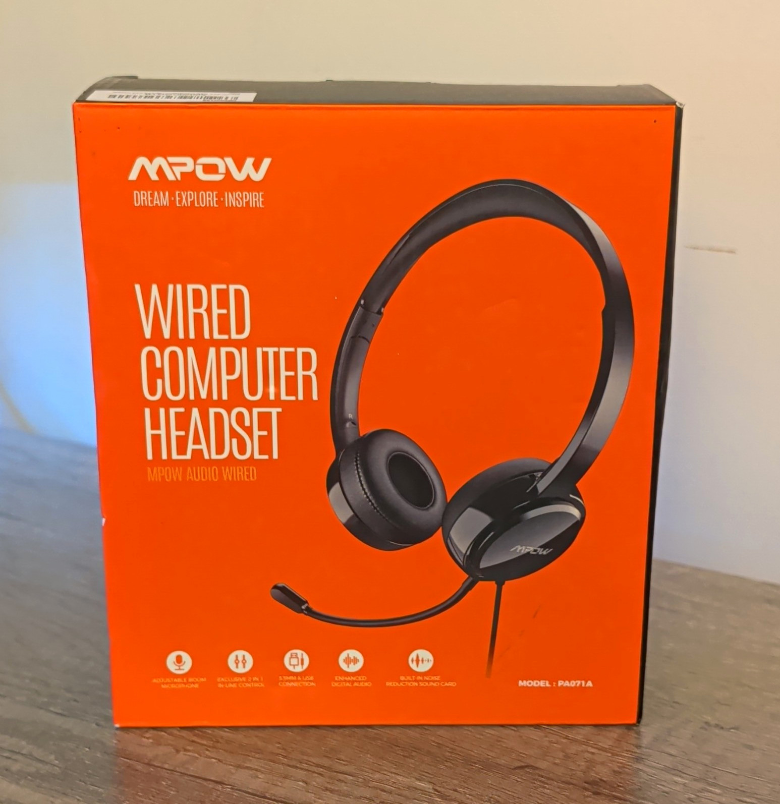 Mpow PA071A MPPA071AB Wired Headset Mic USB & 3.5mm Noise Cancel Black