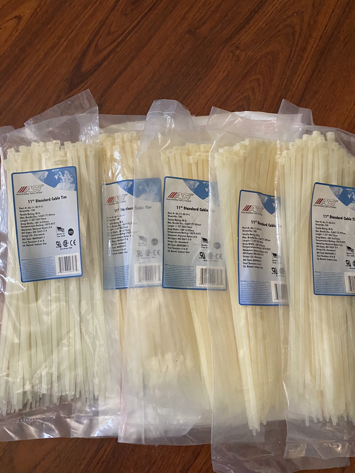 500 Advanced Cable Ties ACT 11” White Cable Ties, 5x100 units with 50lb rating