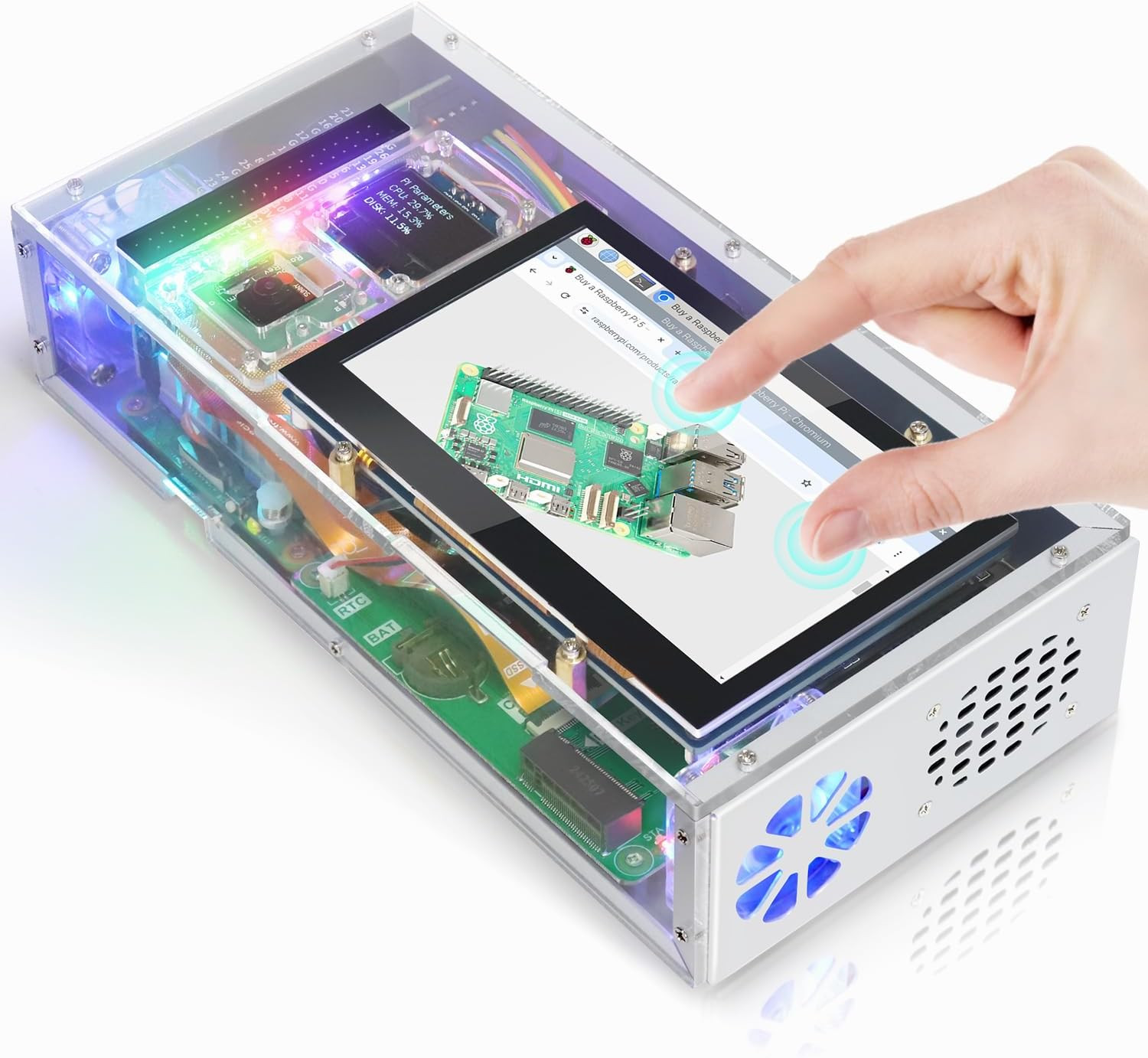 Raspberry Pi 5 PC Case with 4.3'' Touchscreen, M.2 Nvme SSD Slot 1231 Mb/S, 5 MP