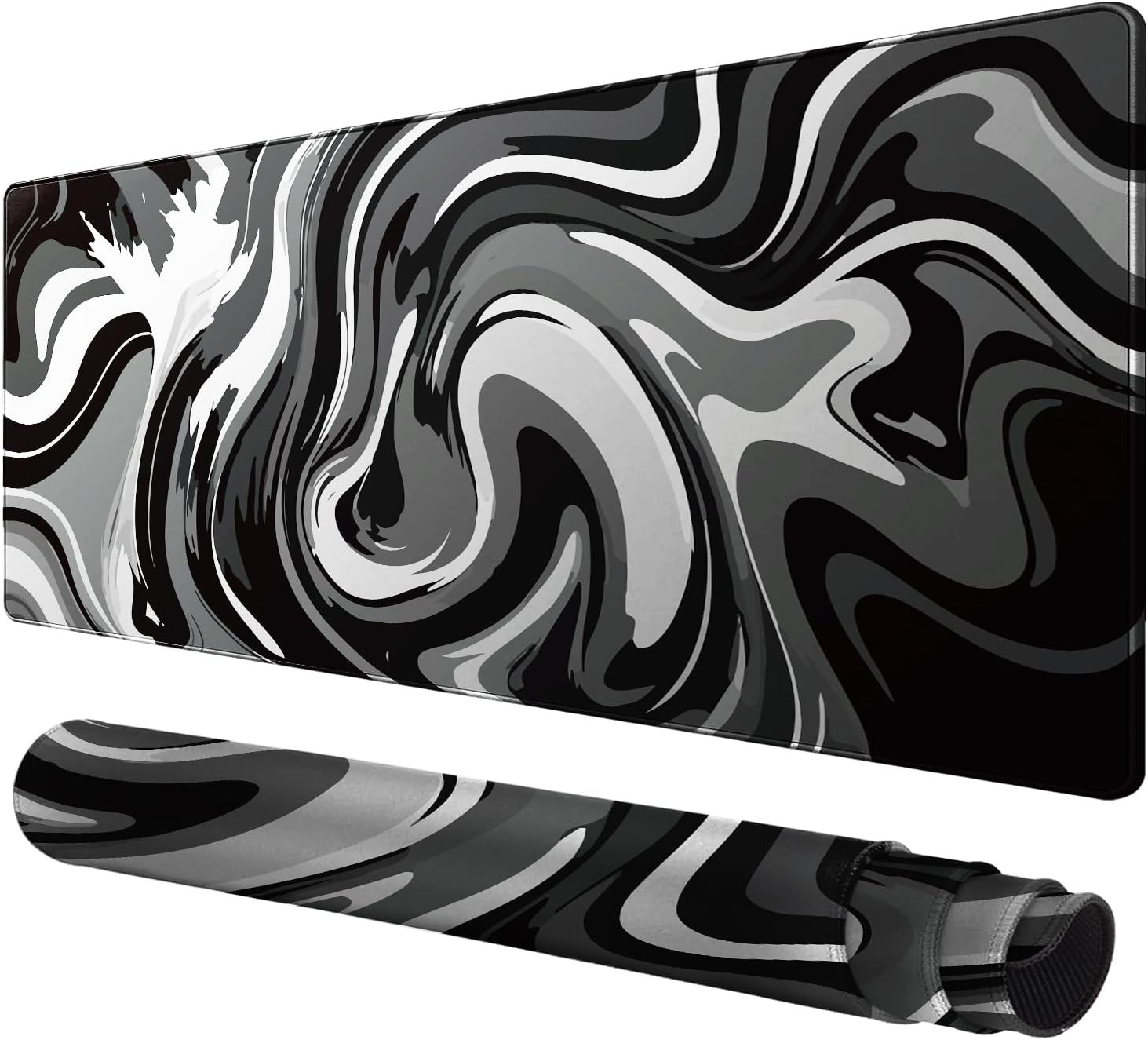 Large Gaming Mouse Pad - Black and White Mouse Pad with Stitched Edges, Extended