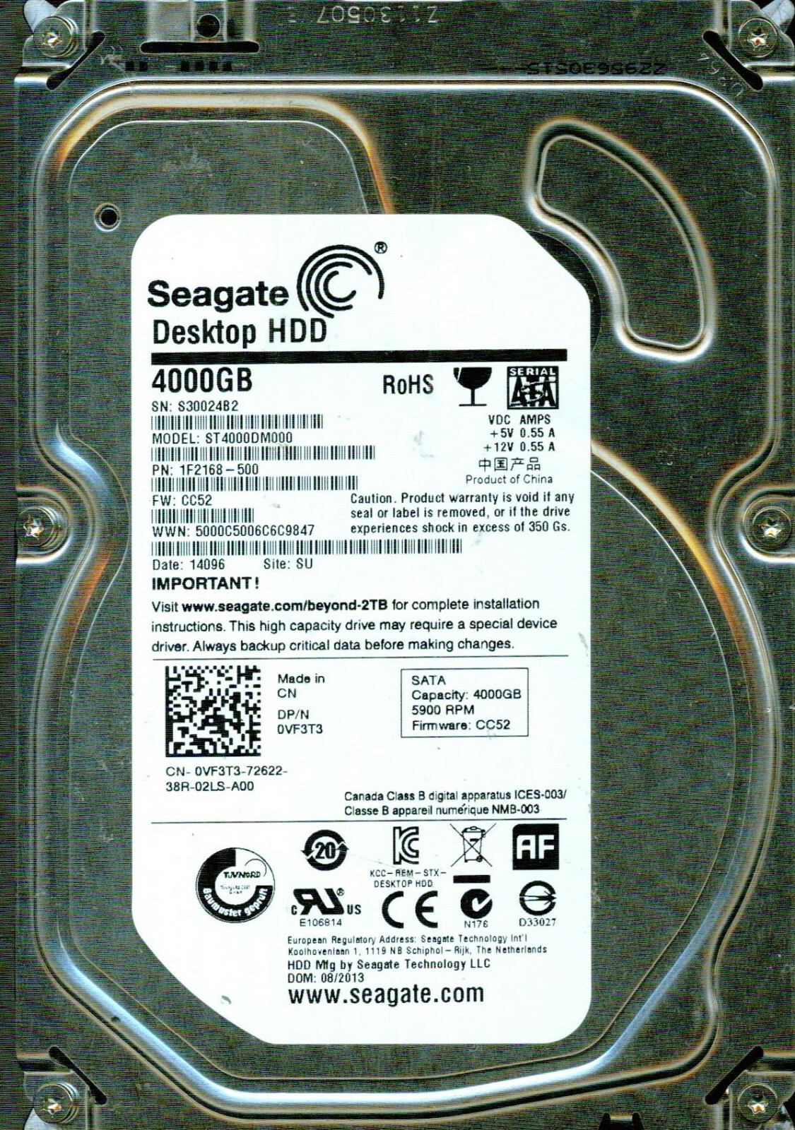ST4000DM000, 1F2168-500,  CC52,   SU,  S300,  SEAGATE  4TB 