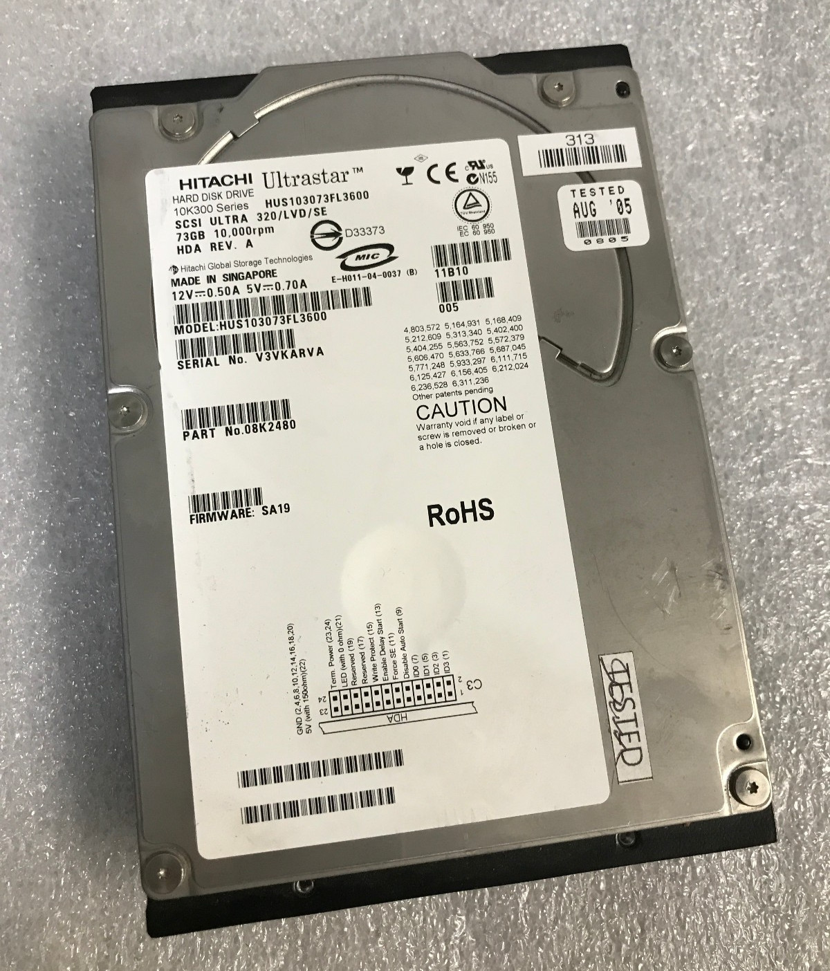 Hitachi HUS103073FL3600 P/N 08K2480 SCSI Ultra320 73 GB 3.5'' 68 Pin Hard Drive