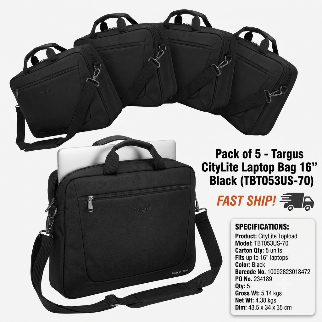 Pack of 5 - Targus CityLite Laptop Bag 16"  Black (TBT053US-70) FAST SHIP