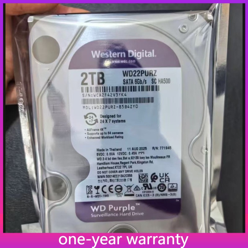 WD22PURZ Purple  2TB Surveillance HDD 256MB Cache 3.5" SATA CCTV Drive