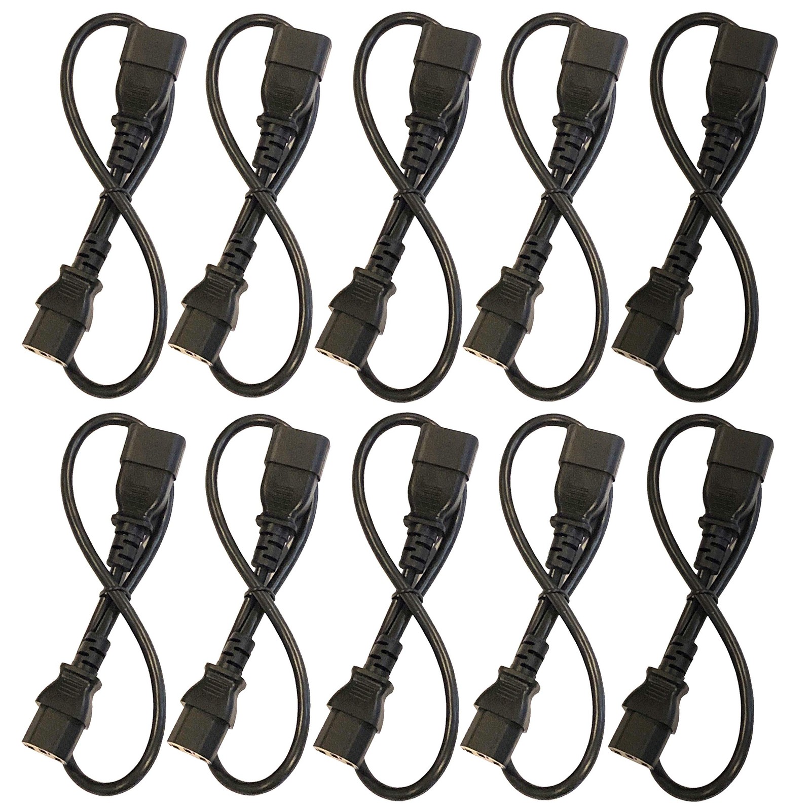 10 Pack 2 Foot IEC C13 C14 10A 18AWG AC Power Cord PDU to CPU