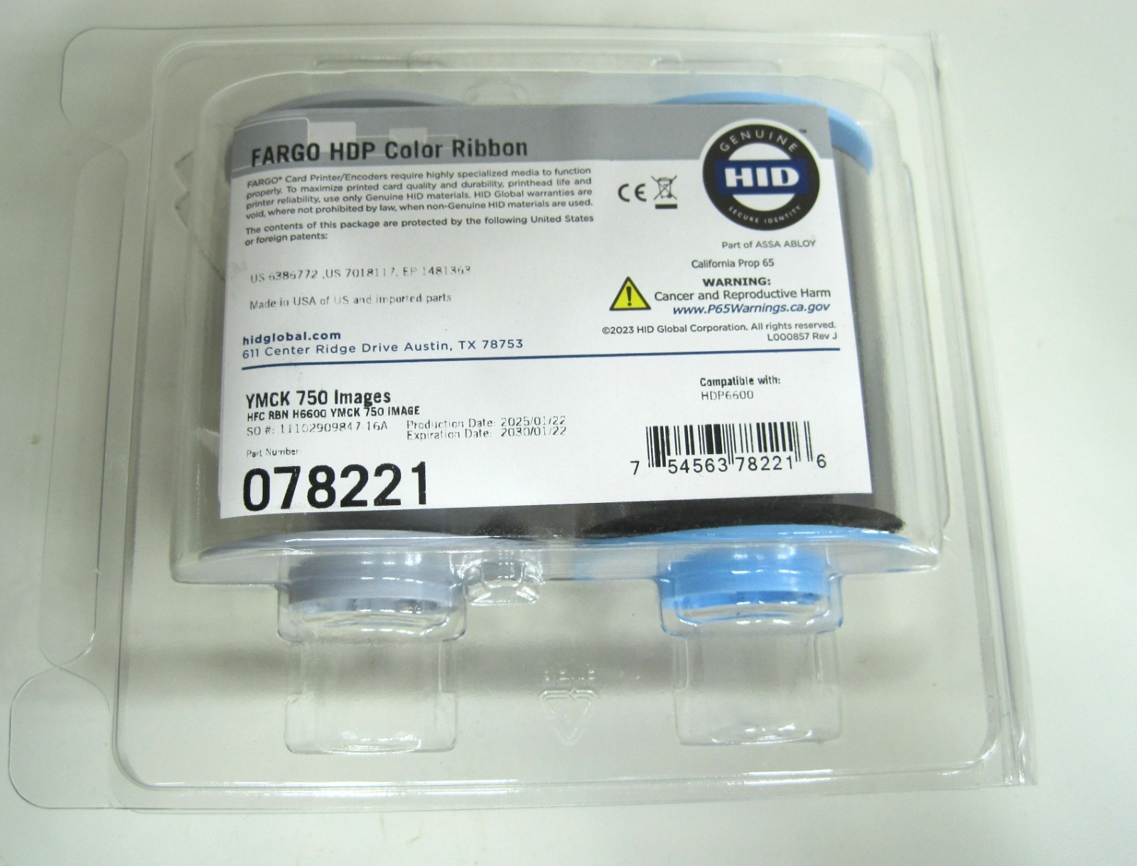 HID Fargo Connect Enabled YMCK Full Color Printer Ribbon 78221 078221 HDP6600