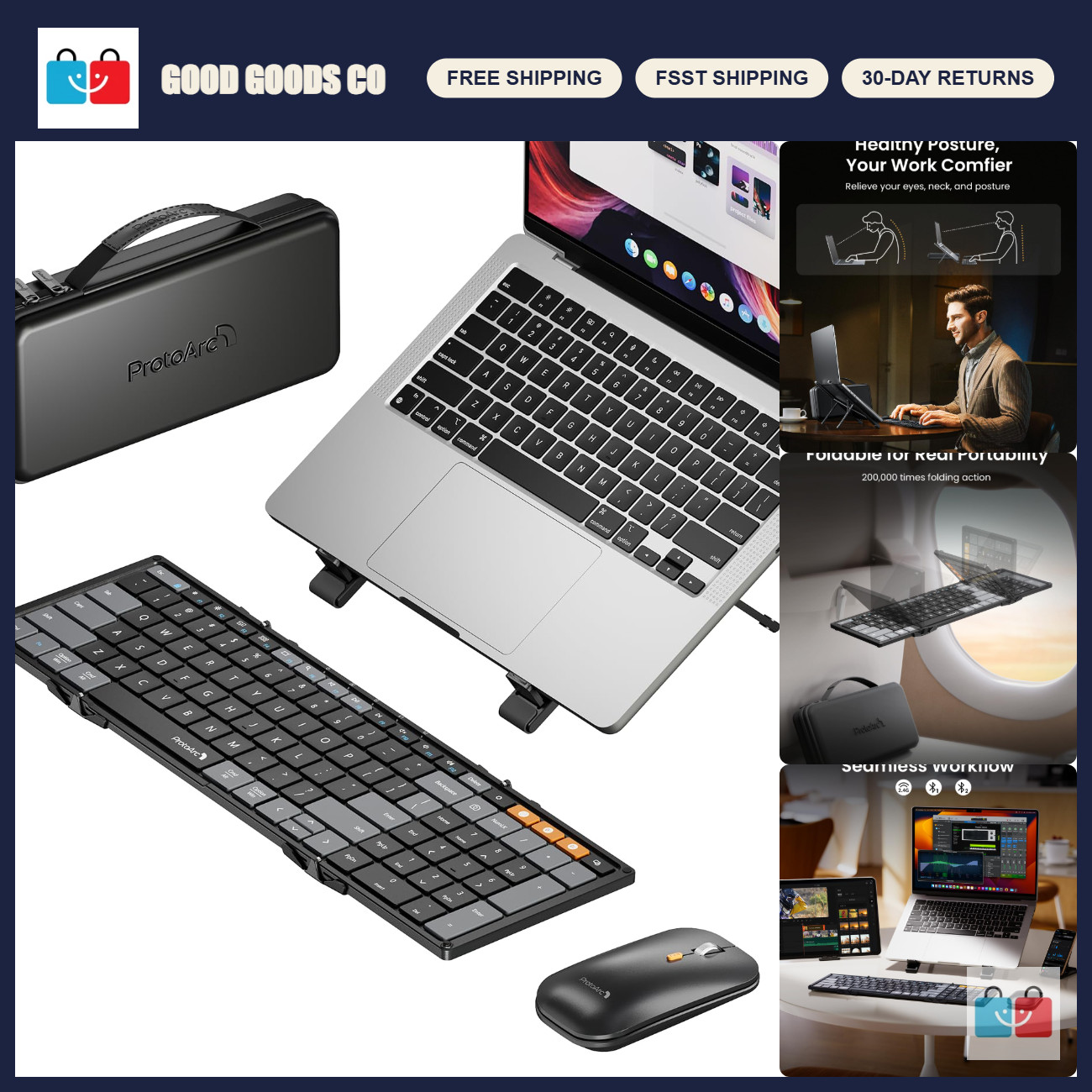 Foldable Bluetooth Keyboard & Mouse Combo, Portable Wireless Set for Travel