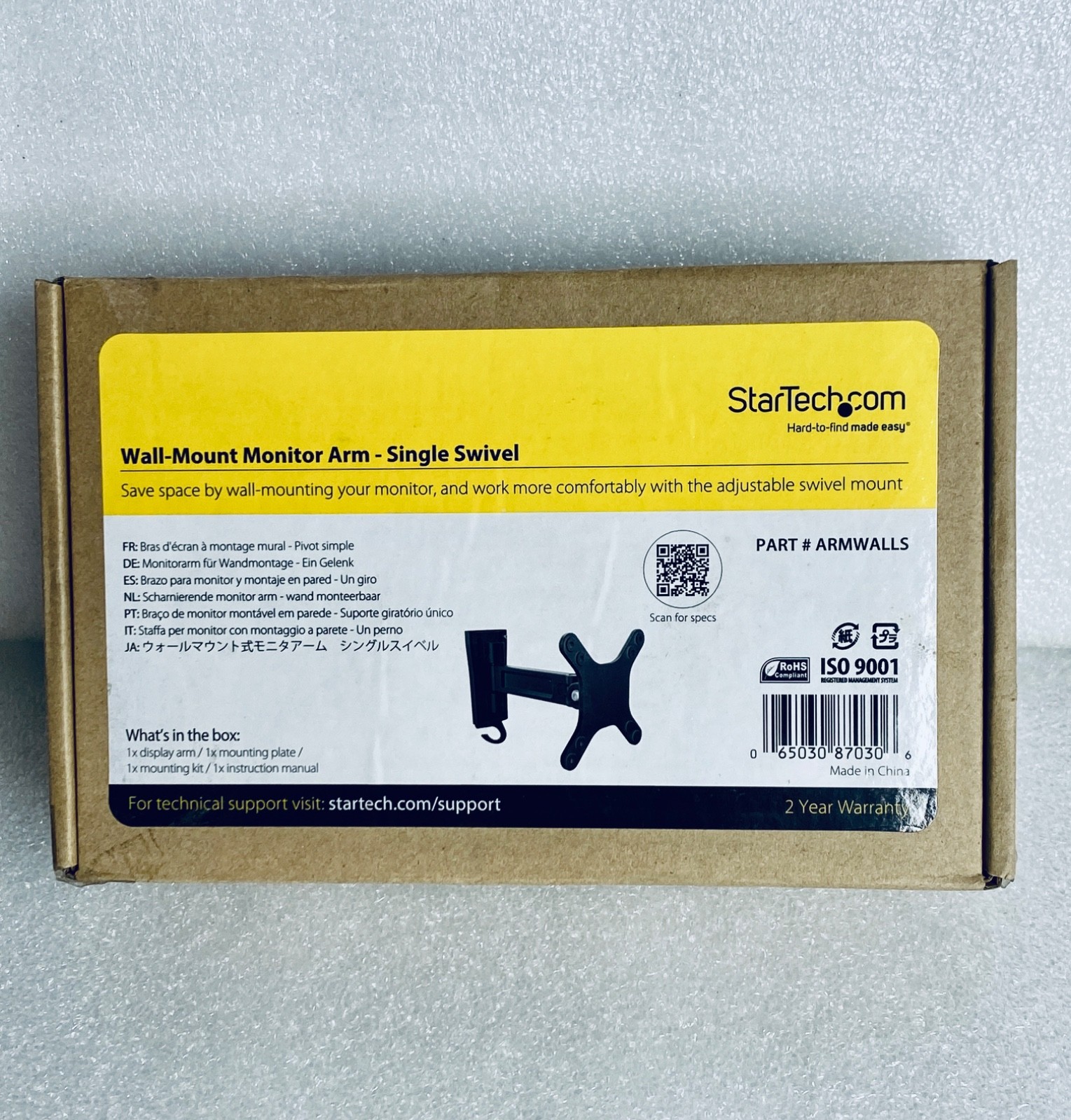 new - StarTech Wall-Mount Monitor Arm Single Swivel For 13" To 34" Monitors