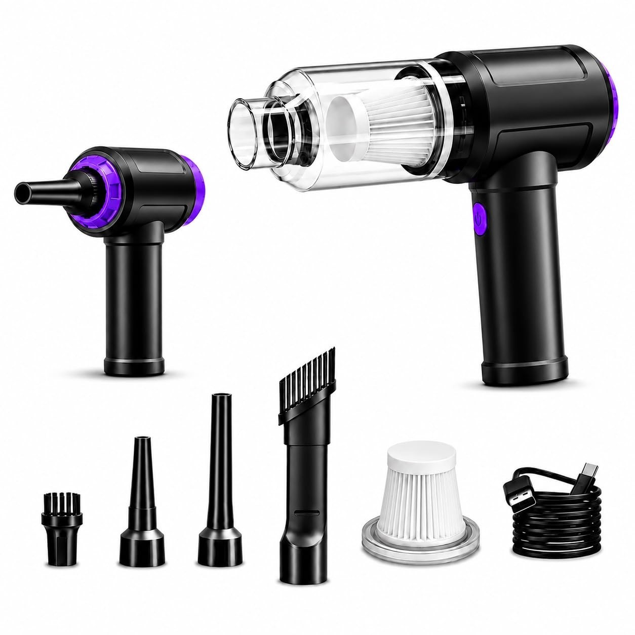 Powerful 3-in-1 Vacuum & Air Duster for Keyboard, PC, Car, Laptop - USB Dust Cle