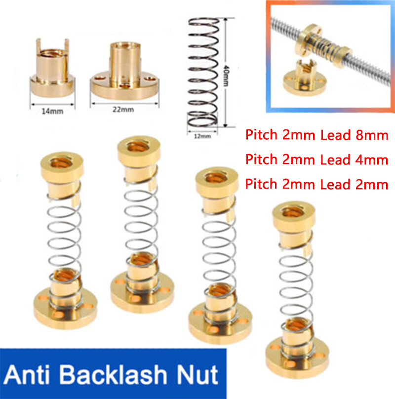 T8 Anti Backlash Flange Spring Nut 2/4/8mm Lead Screw For 3D Printer CNC Machine