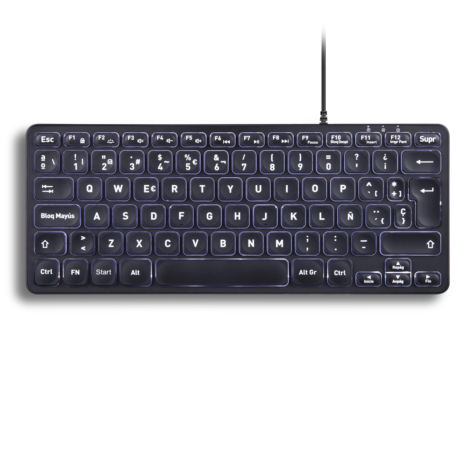 PERIBOARD332 Mini Wired USB Backlit Scissor Keyboard Spanish Black