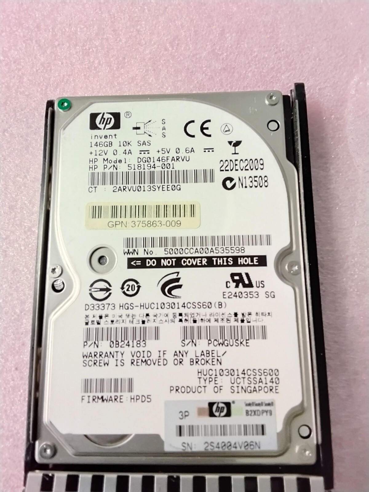 HP Hewlett Packard DG0146FARVU 146GB Dual-Port 10K SAS Hard Drive | 518194-001