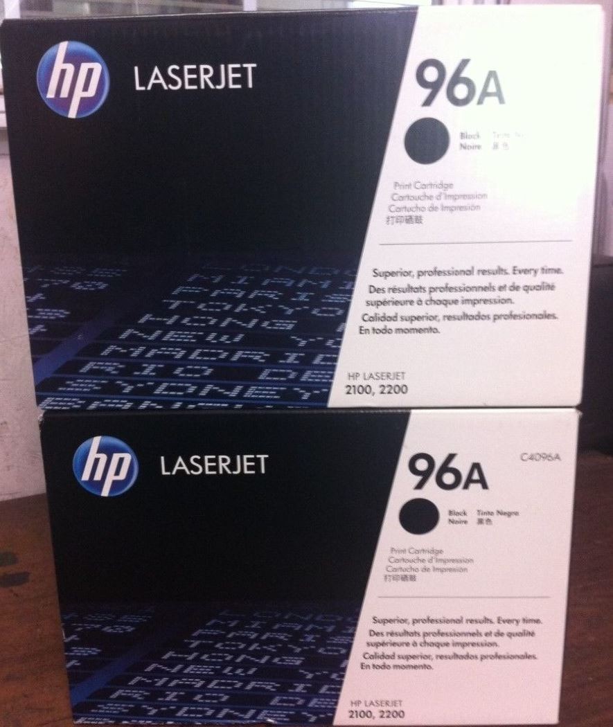 2 Genuine  Factory Sealed HP 96A Toner Cartridges Black Boxes C4096A - DAMAGE