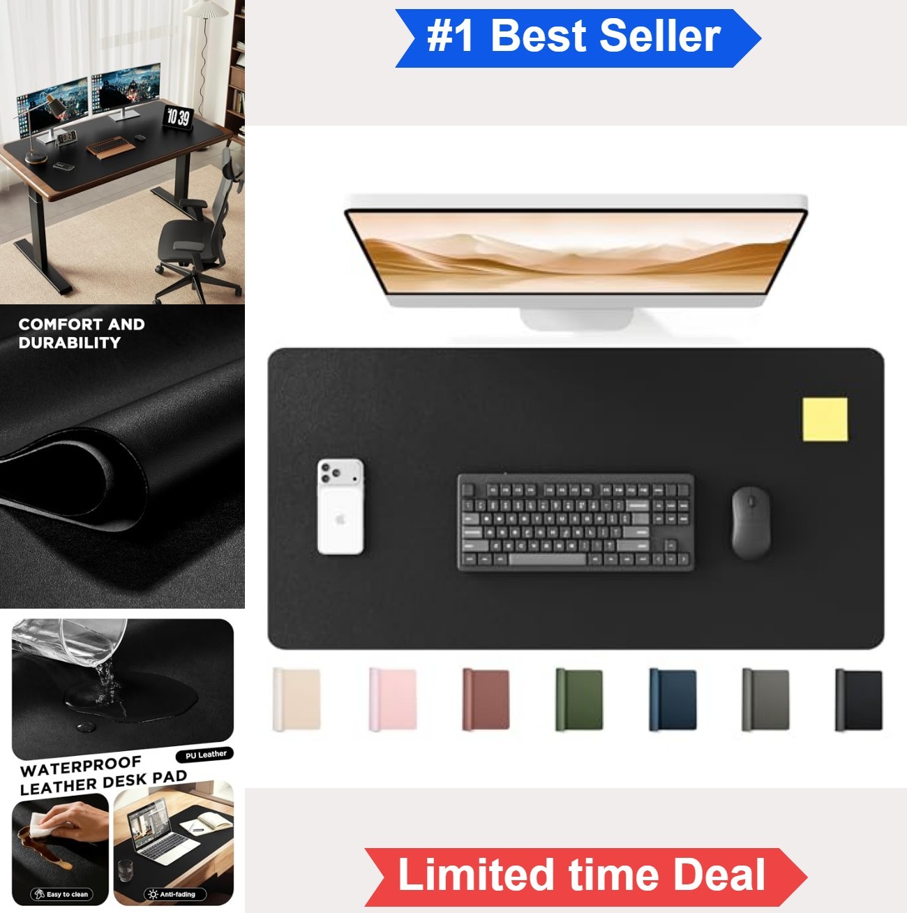 Large Desk Pad 35.4 x 17 Inch PU Leather Mouse Keyboard Mat Waterproof Non-Slip