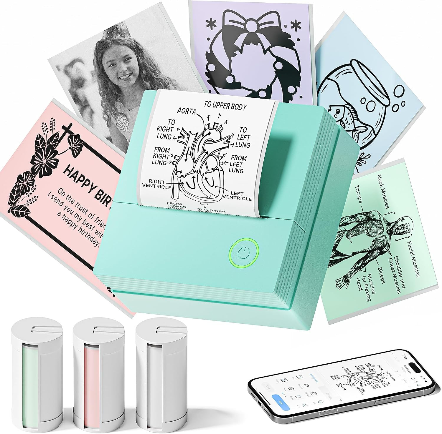 Mini Sticker Printer, PM290 Sticker Maker Machine with 3 Roll Paper