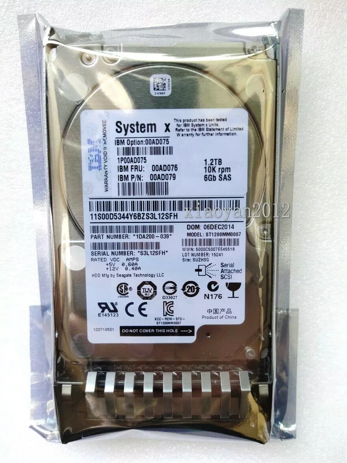NEW IBM / LENOVO 00AD075 00AD076 00AD079 1.2TB 10K 6G SAS 2.5" Hard Drive
