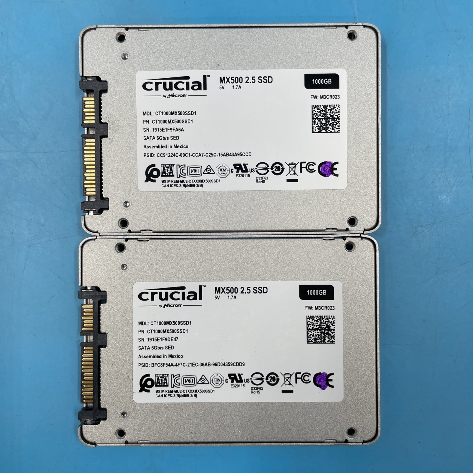 (LOT OF 2) Crucial MX500 1TB 2.5" SATA SSD Solid State Drives (CT1000MX500SSD1)