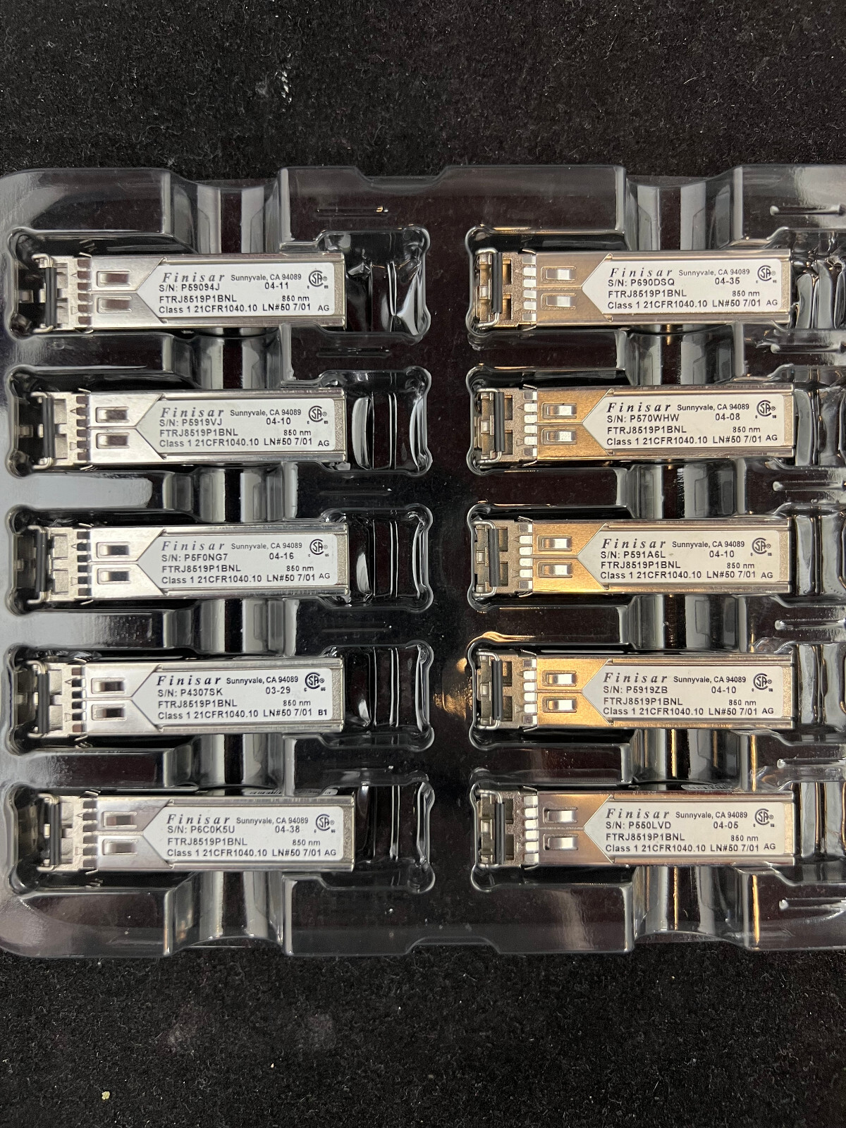 Lot of 10 - Finisar Original FTRJ8519P1BNL 1000BASE-SX, 500M, 850nm Transceiver
