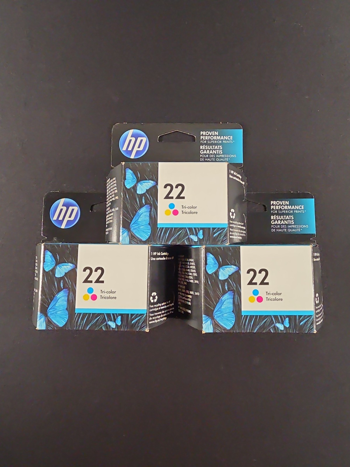 Lot Of 3 Genuine Original HP 22 Tricolor Ink Cartridges New Sealed
