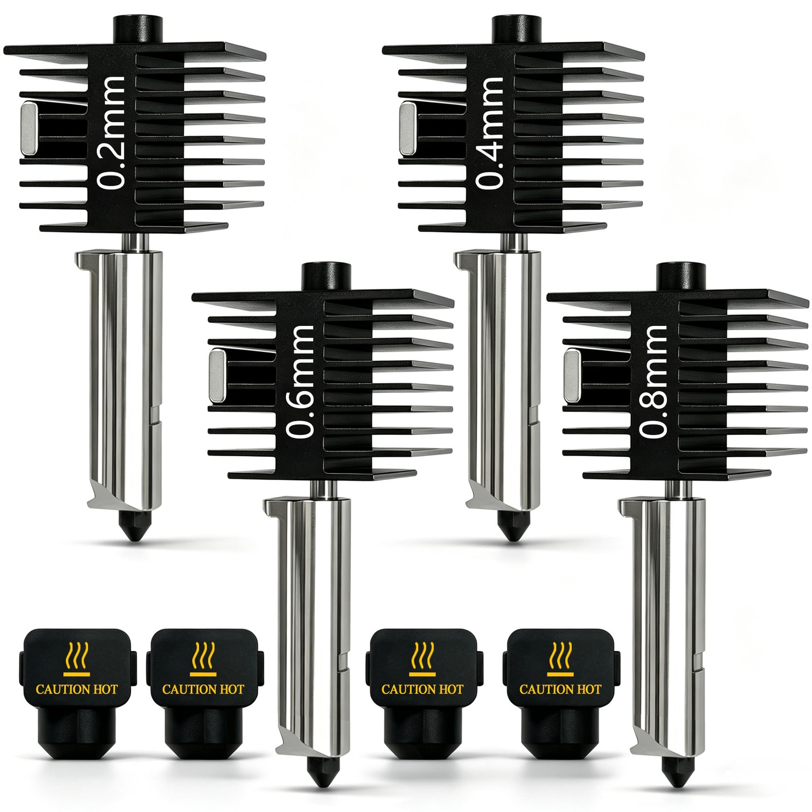 4‑Pack 0.2/0.4/0.6/0.8mm Hotend Nozzle Kit for A1/A1 Mini/A2L 3D Printer