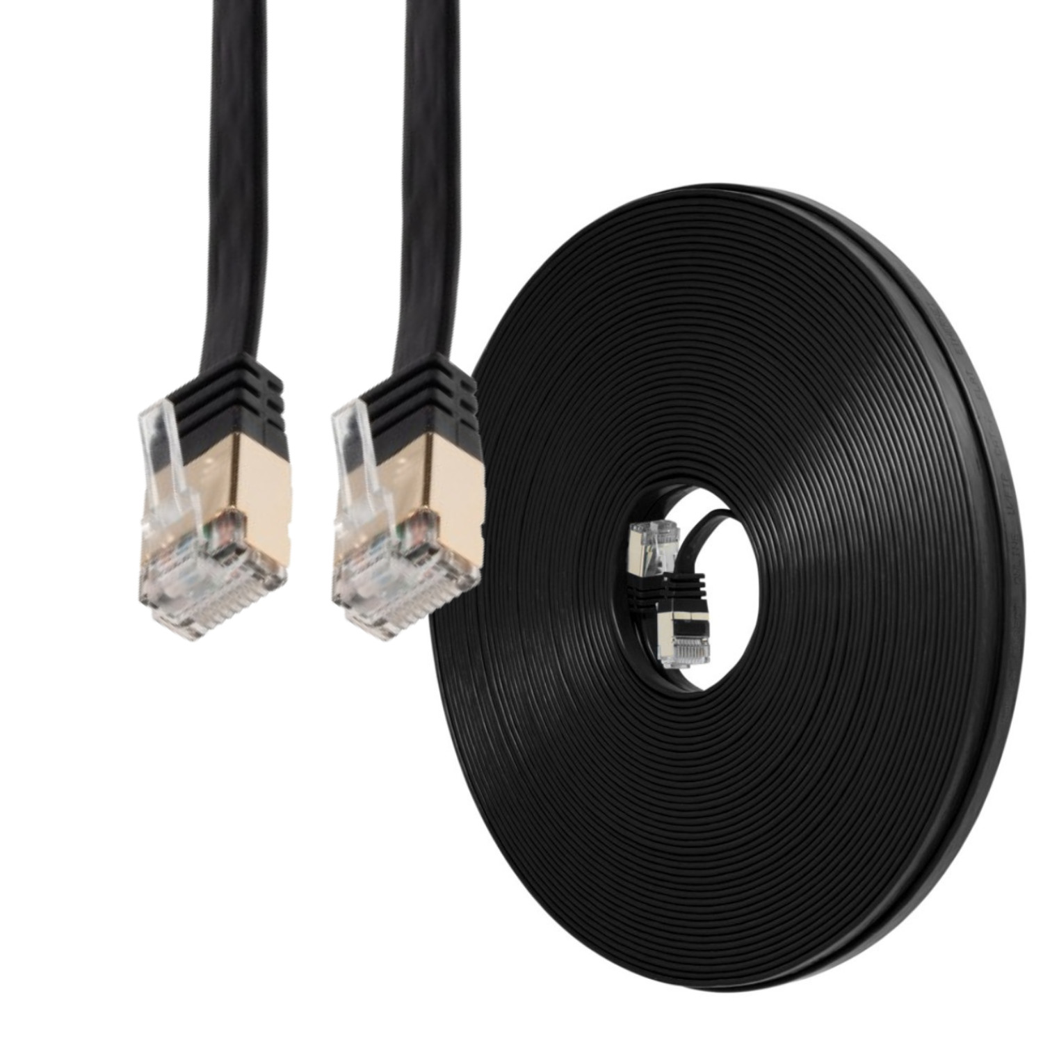 75FT CAT7 CAT 7 Flat Cable Shielded U/FTP LAN RJ45 Internet Router Patch Black