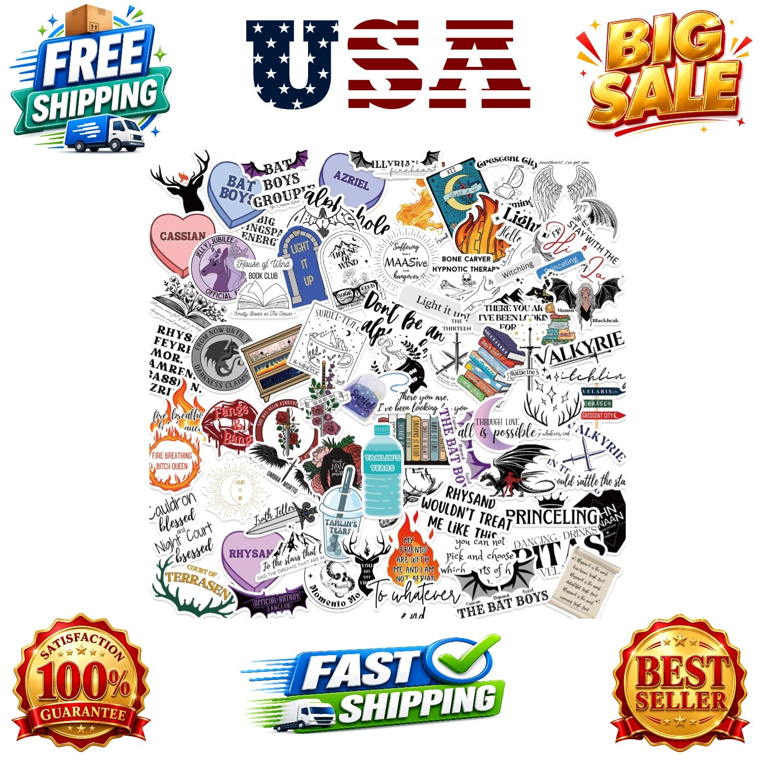 100PCS SMJ Book Stickers Pack, Bookish Stickers for Kindle, AC TOG CC Series,...