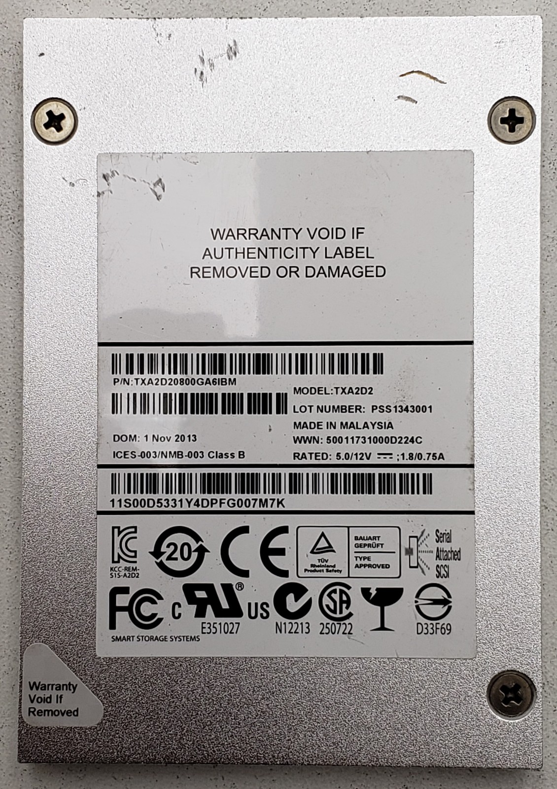 SanDisk TXA2D2 800GB 6Gb/s SAS 2.5in Enterprise SSD P/N: TXA2D20800GA6IBM
