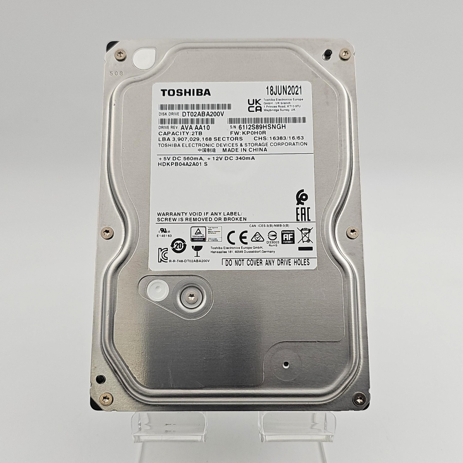 Toshiba DT01ABA200V 2TB SATA 6Gb/s 5400RPM 128MB Cache (512e) 3.5-inch Int HDD