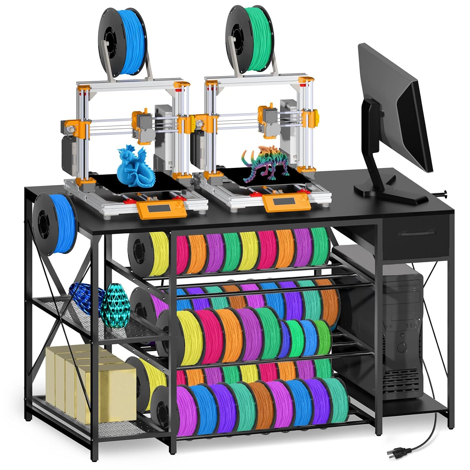 3D Printer Stand with Charging Station,Large 4-Tier 3D Printers Table with Holds