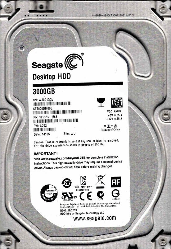 ST3000DM003 F/W: CC52 P/N: 1F216N-568 WU 09/2013 W300 Seagate 3TB