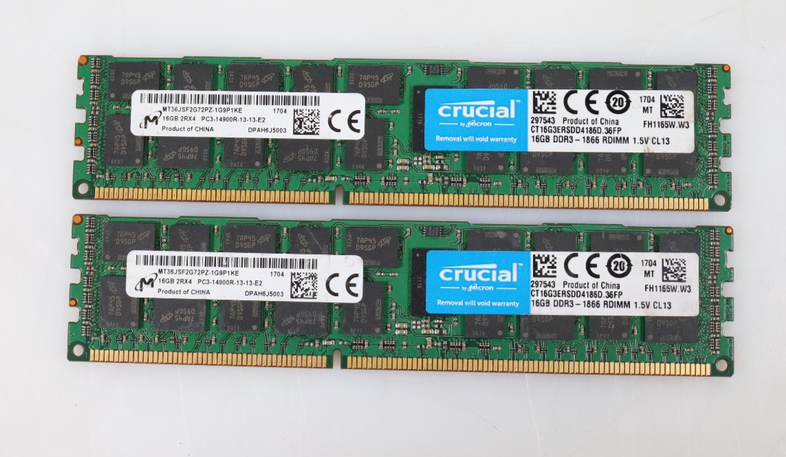Lot 2x 16GB (32GB) Micron MT36JSF2G72PZ-1G9P1KE 14900 DDR3 RDIMM Server RAM