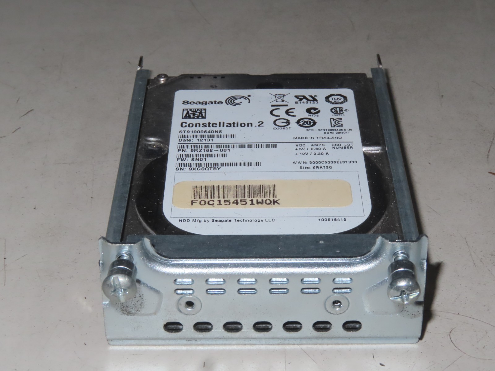 Cisco ST91000640NS 1TB 2.5" 6Gb/s 64MB 7.2K SATA HDD P/N: 9RZ168-175 CSO73-14330