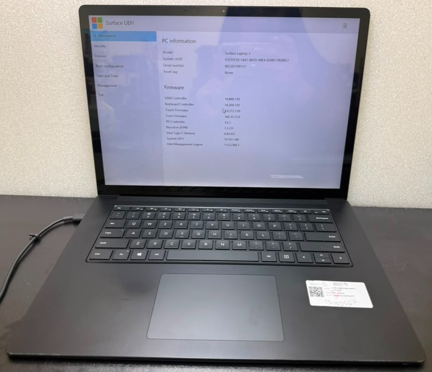 MS Surface Laptop 3 15" Touch i5 10th 8GB 256GB SSD - BIOS PASS LOCKED