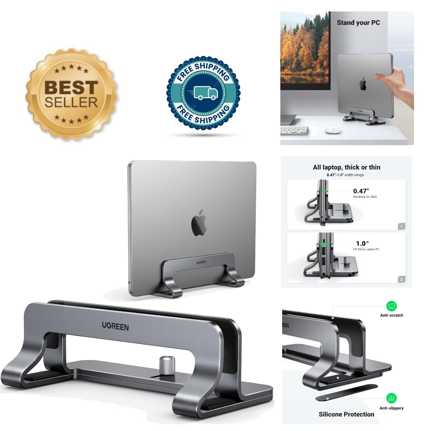 Portable Vertical Laptop Stand - Stable and Stylish Desk Accessory, Up to 17.3"