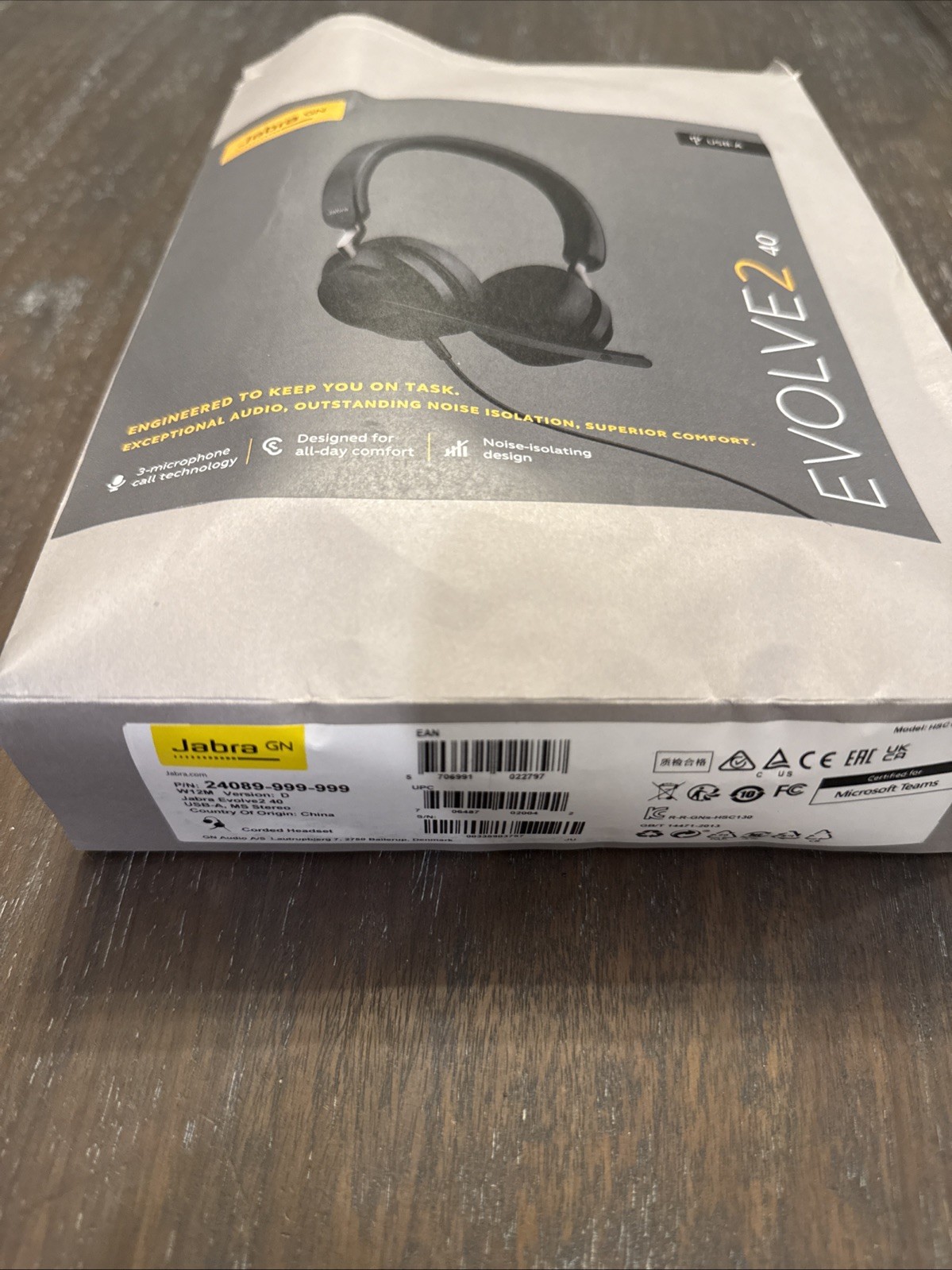 Jabra Evolve2 40 Stereo Headset (MS Teams, USB-A) - Black OPEN BOX