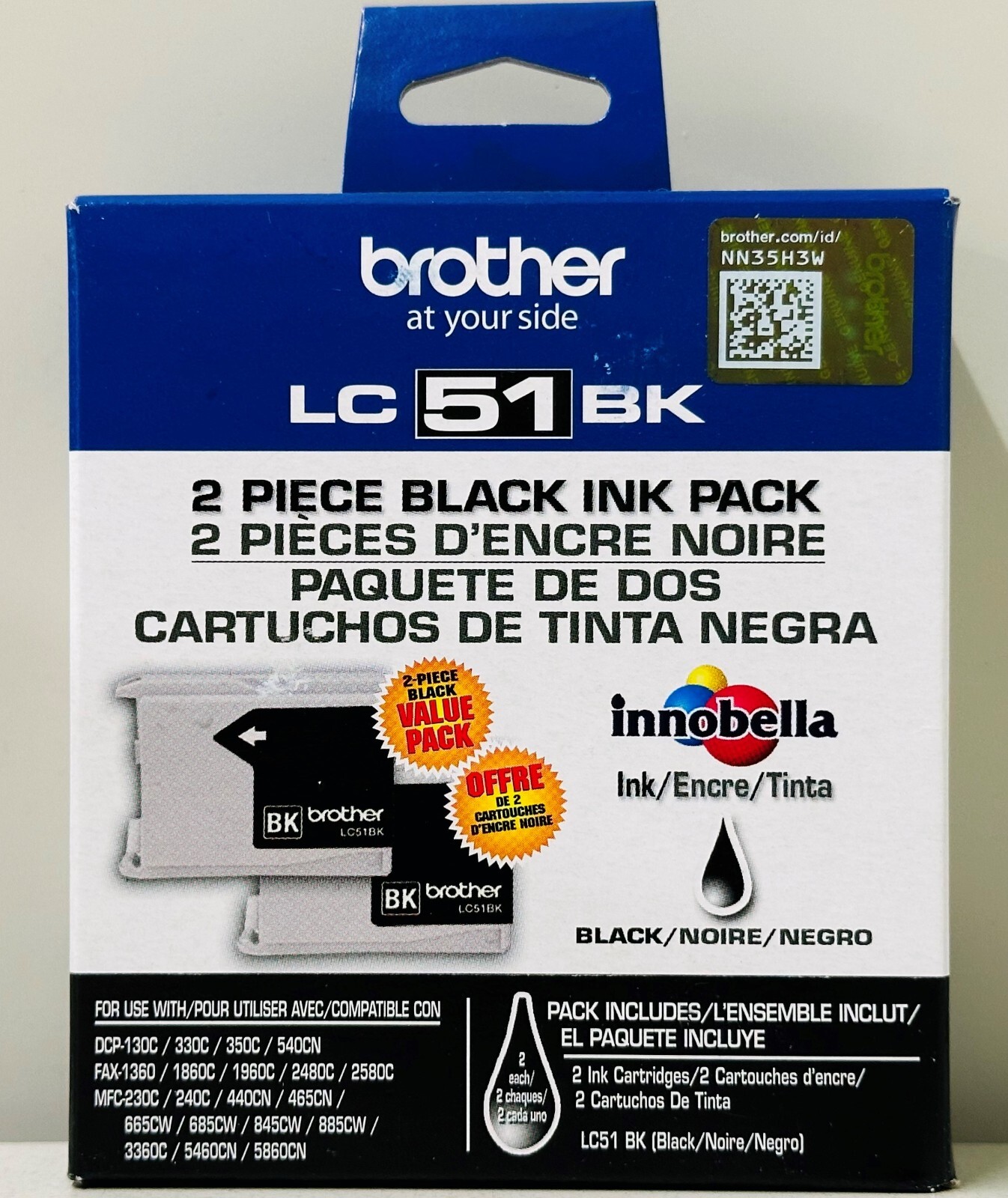 New Genuine Brother LC51 Black 2PK Ink Cartridges MFC-3360C, MFC-440CN
