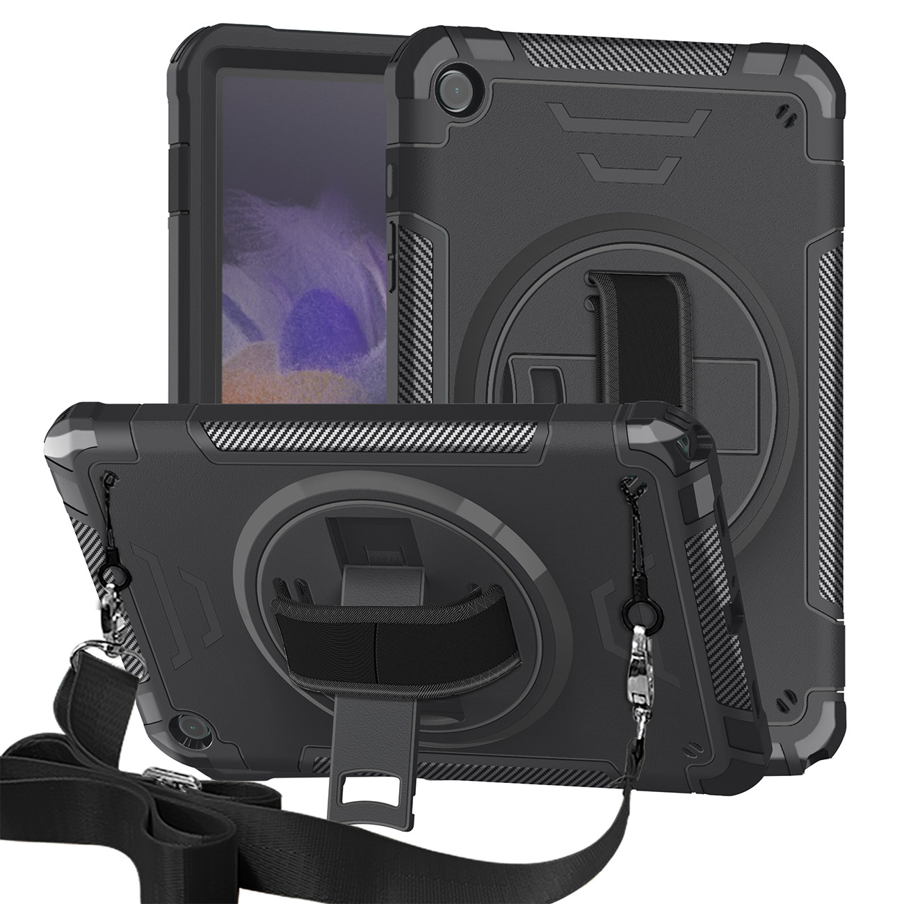 For Samsung Galaxy A9+/A9/A8/A7 Lite Shockproof Rubber Stand Case+Shoulder Strap